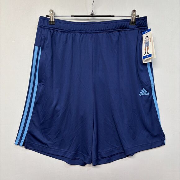 NWT Adidas Men Gym Active Training Stripe Shorts Size Large Blue C039 -17 - Picture 1 of 16